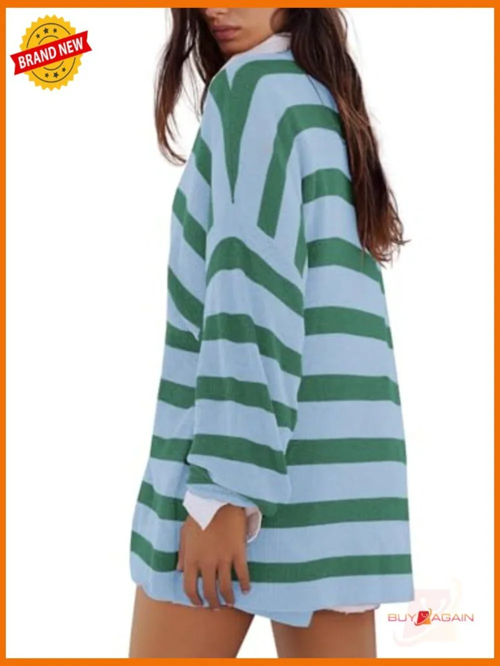 Oversized Striped Sweater Lounge Set Matching Pajama 2 Piece with Shorts - Picture 3 of 7